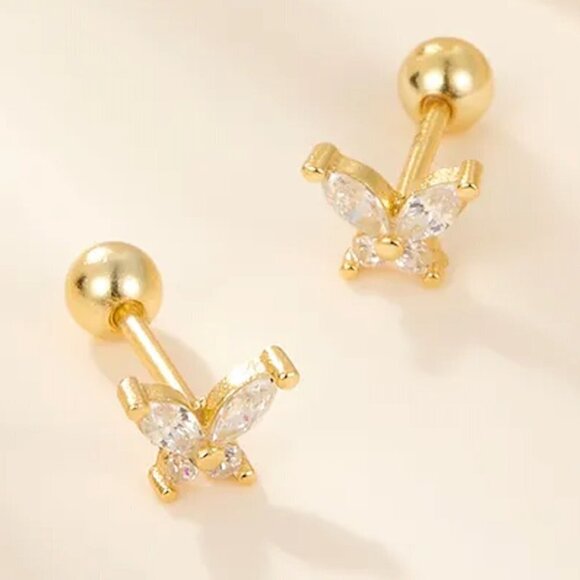 Butterfly Earrings 18k Gold Plated Cubic Zirconia NEW - Picture 1 of 4